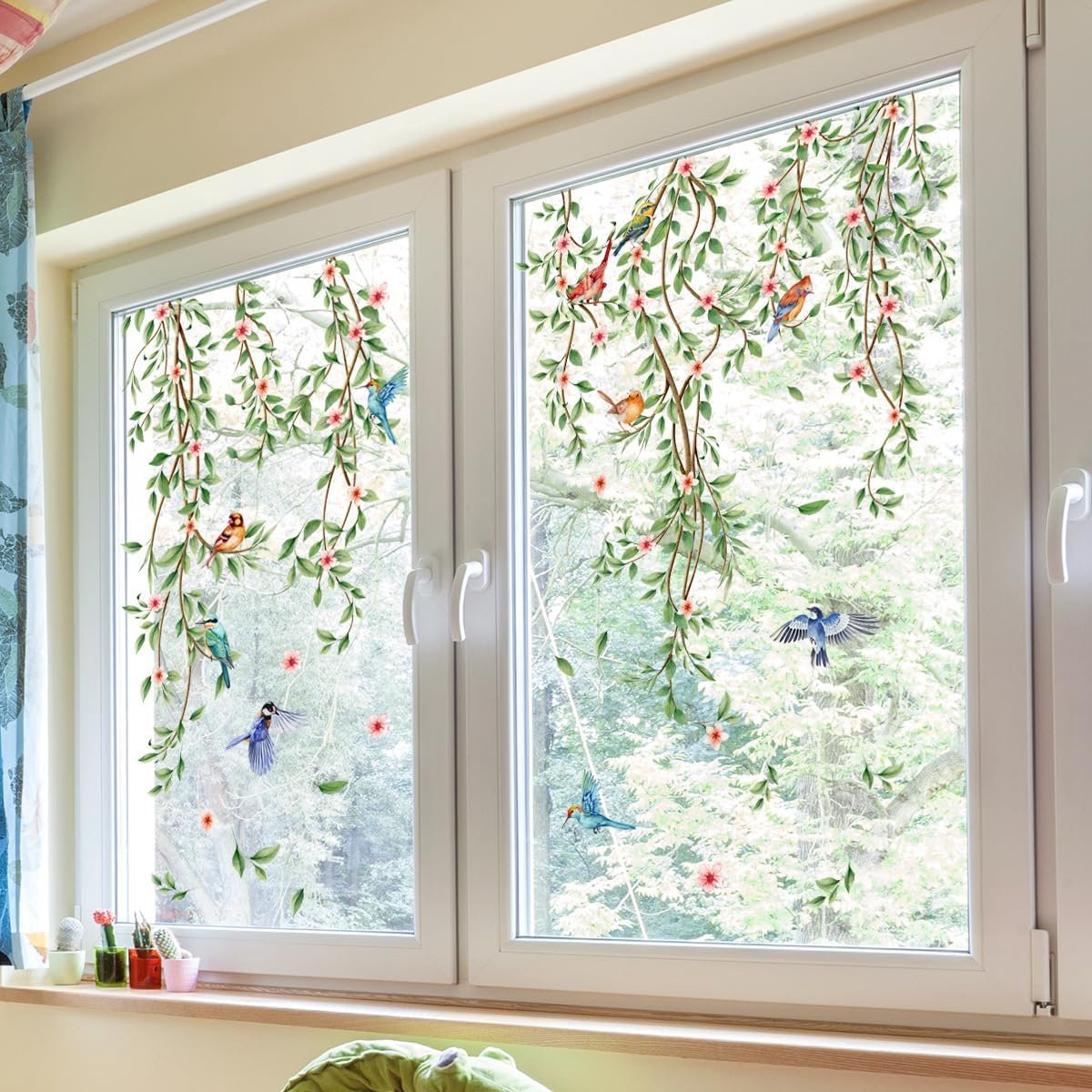 Cyslmuk Raamstickers met bladeren, groene planten, herbruikbare raamstickers, hangende klimplantdecoratie, elektrostatisch glas - voor alle gladde glasoppervlakken, zoals ramen, glazen deuren, terrasdeuren en schuifdeuren| Cyslmuk® Klimplanten en bloemen