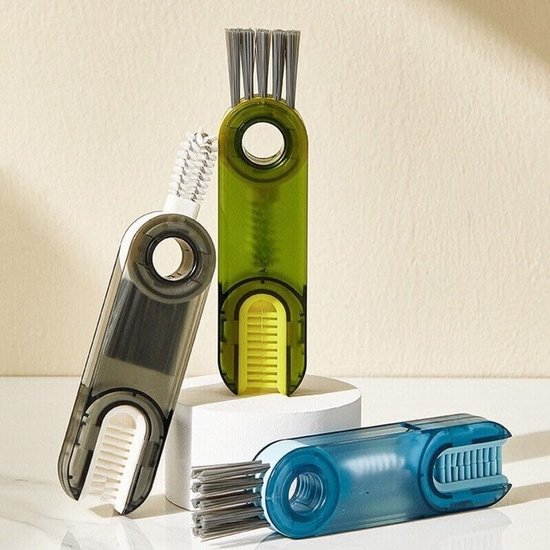 Set van 3 - U-vormige borstels voor bekerdeksels - Schoonmaakborstels - 3-in-1 - Het ultieme schoonmaakhulpmiddel - Kierborstel voor flessen - Diverse kleuren van Merkloos — afbeelding 4