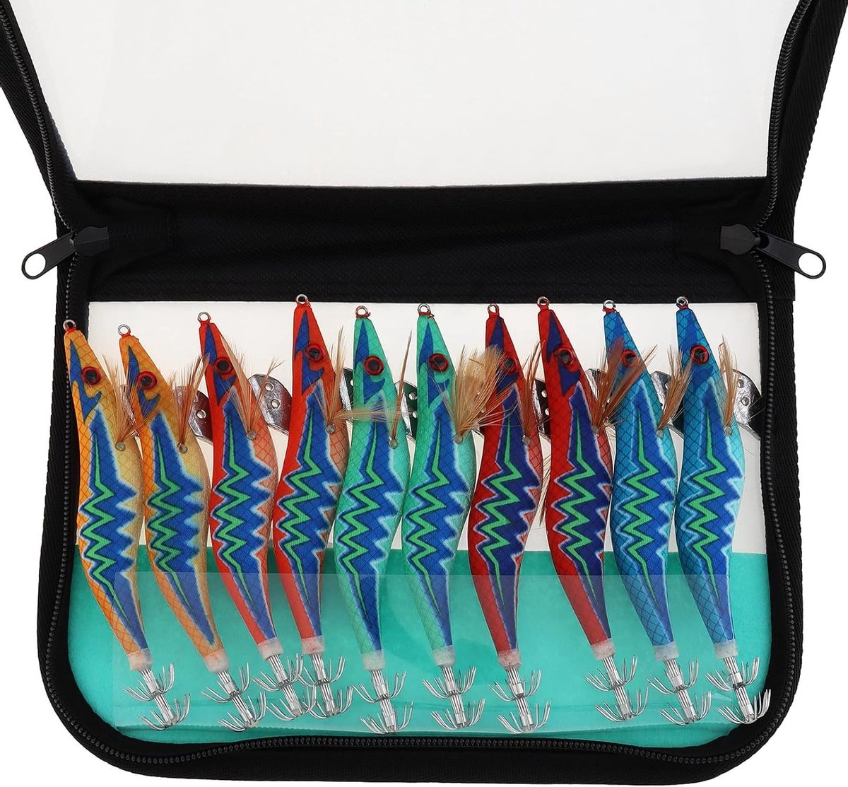 Set van 10 Glimworm Visaas Squid Jig Haken, Hard Vissen Lure voor Garnalen, Octopus en Zeebaars, Oplichtend in het Donker voor Effectief Vissen