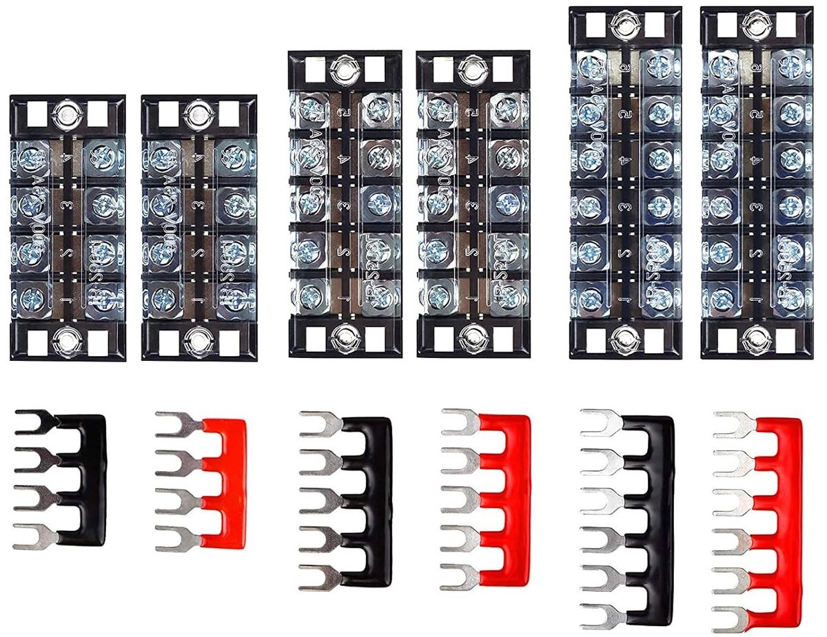 6 Stuks Schroefklemmen Blok (600V/25A) Dubbele Rij met 4/5/6 Posities, Voorbedrade Barrière Strip Klemmen voor Elektrische Verbindingen
