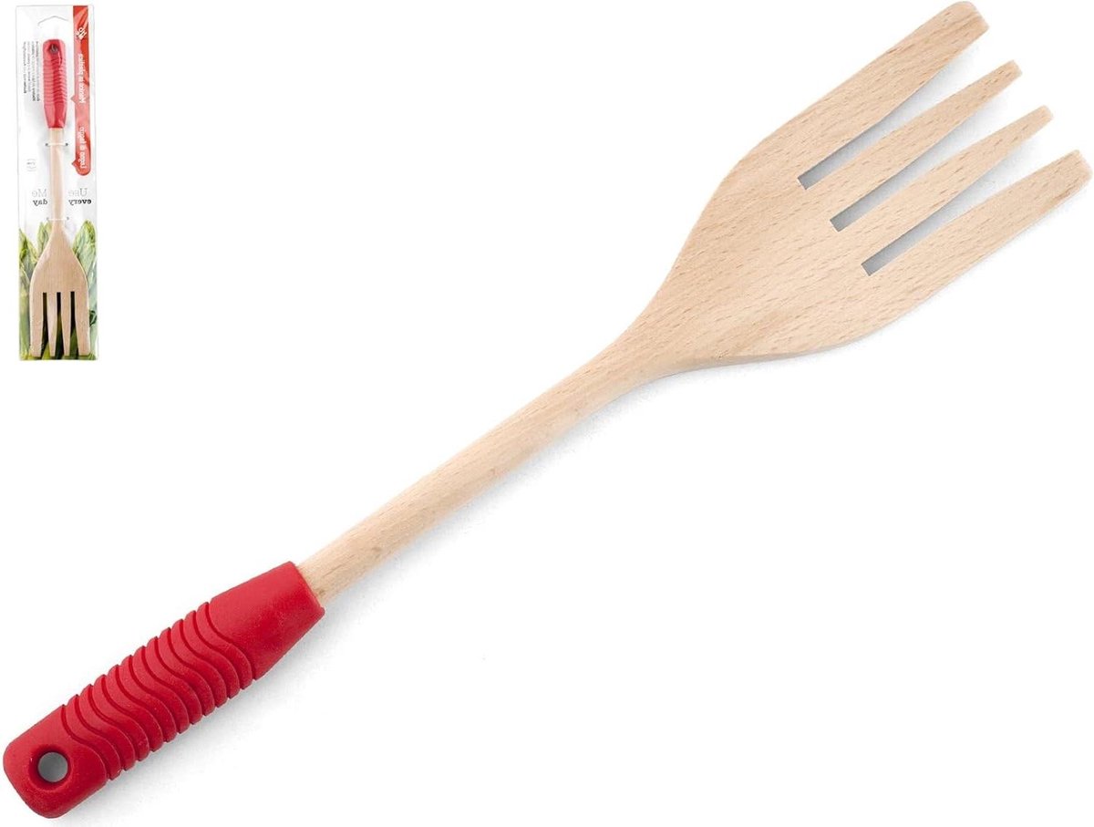 Vleesvork - Keukenvork Serveervork - Vlees Serveren - Houten Handvat - 30 cm - Rood/Hout