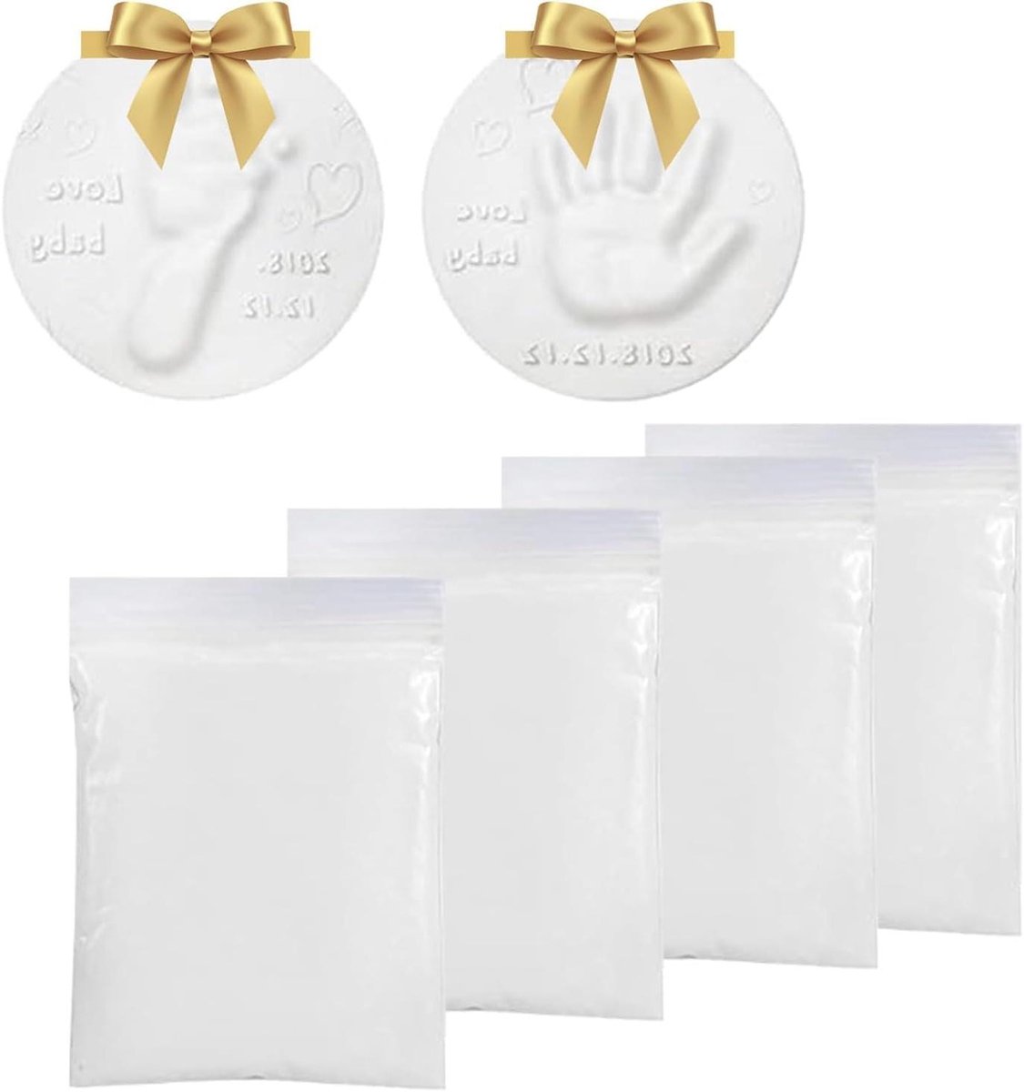 Baby Handafdruk Set - Voetafdruk Klei - Herinneringen Vastleggen - Zacht en Niet Plakkerig - 4 Stuks - Wit
