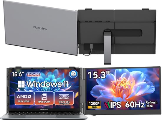 Blackview AceBook 6 Laptop 15,6 inch Full HD - 16 GB RAM - 256 GB + SCM8 15,3" Draagbare Monitor Combinatiepakket, FHD+ IPS Scherm, 100% sRGB, Dual-band WiFi, Plug & Play, (Grijs)