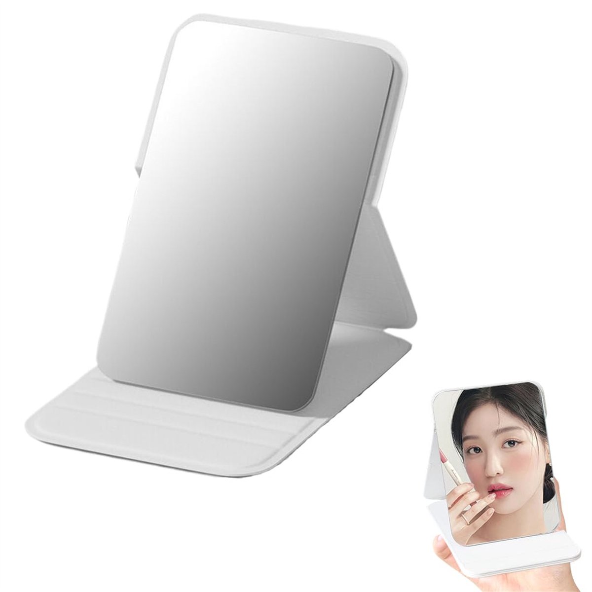 carmdering - Opvouwbare Tafelspiegel - Klapspiegel Draagbare, Tafelspiegel Multi Stand Hoek, Reisspiegel, Super HD Make-up Spiegel, Opvouwbare spiegel met PU-lederen Hoes, Inklapbare Spiegel -Stabiel op tafel - Duurzaam en elegant - 16x11cm(Wit)