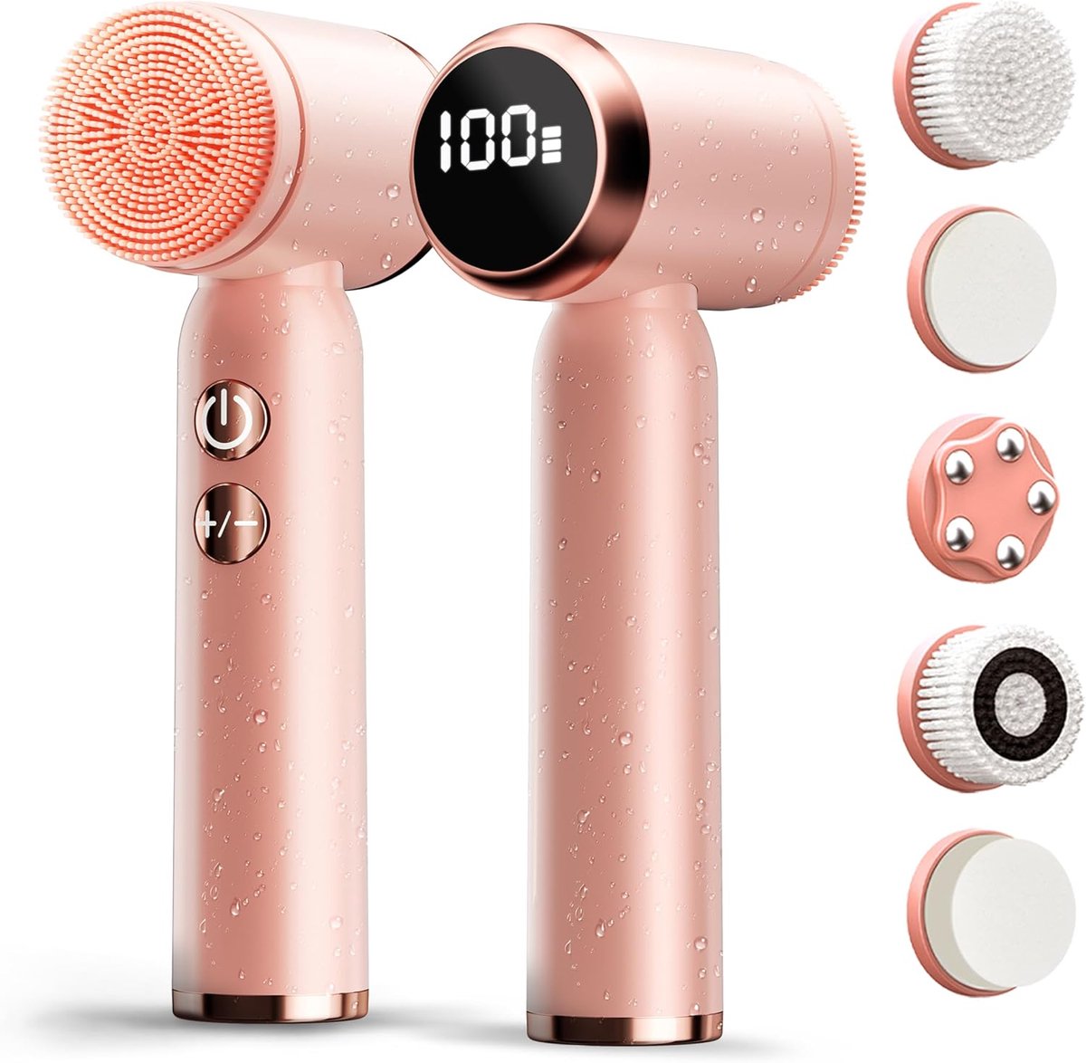 KZQ Elektrische gezichtsreinigingsborstel roze – 6-in-1 huidverzorgingsset met 5 waterdichte opzetborstels – Dieptereiniging voor gevoelige huid – Oplaadbare gezichtsmassager – Ideaal voor dagelijks gebruik
