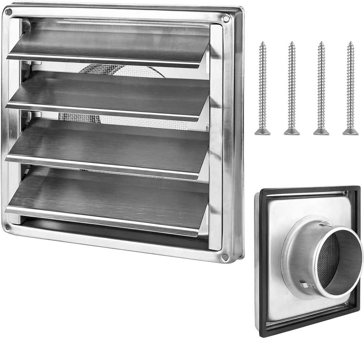 Ventilatierooster 125 mm met terugslagklep, weerbestendig, verstelbare lamellen, rubberen 