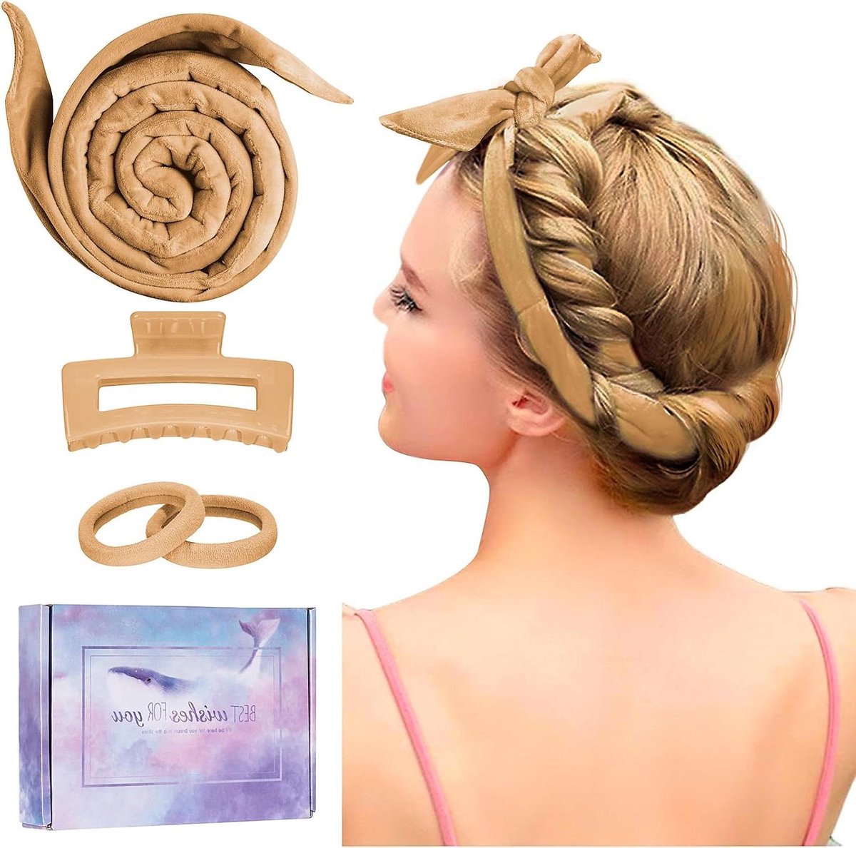 Hittevrije Krulspeld Set - Haarrollers Slapen - Natuurlijke Krullen Maken - Extra Lang Ontwerp - 152 cm - Khaki