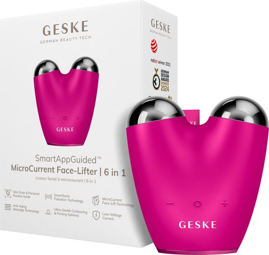 compacte GESKE MicroCurrent Face Lifter met rond kopje in de hand