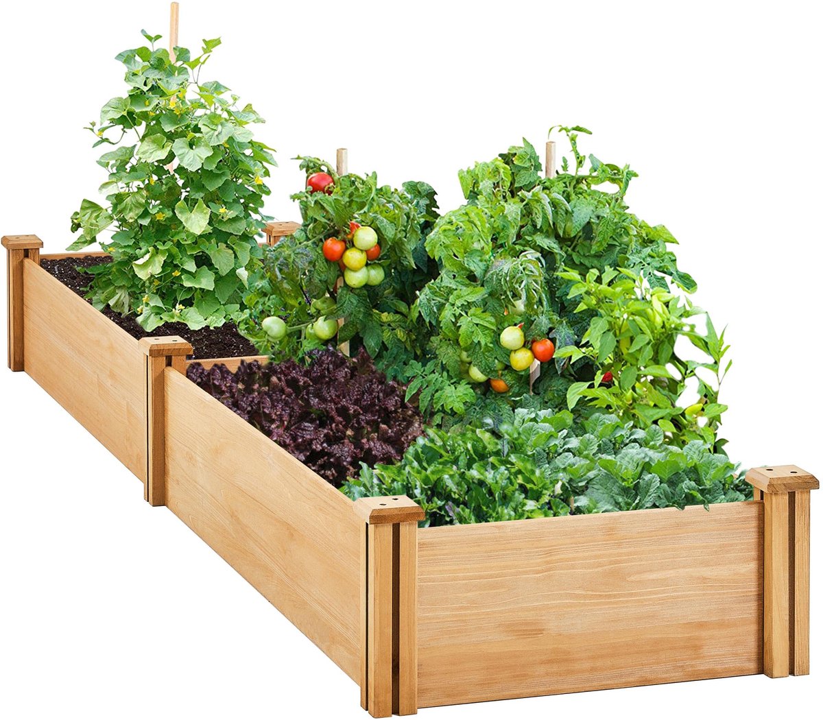 Yaheetech Palletframe, opzetframe, verhoogd bloembed, plantenbak met 2 plantengedeeltes, van hout, weerbestendig, tuinbed, groentebed, kruidenbed voor tuin, terras, balkon, 245,5 × 62,5 × 27 cm