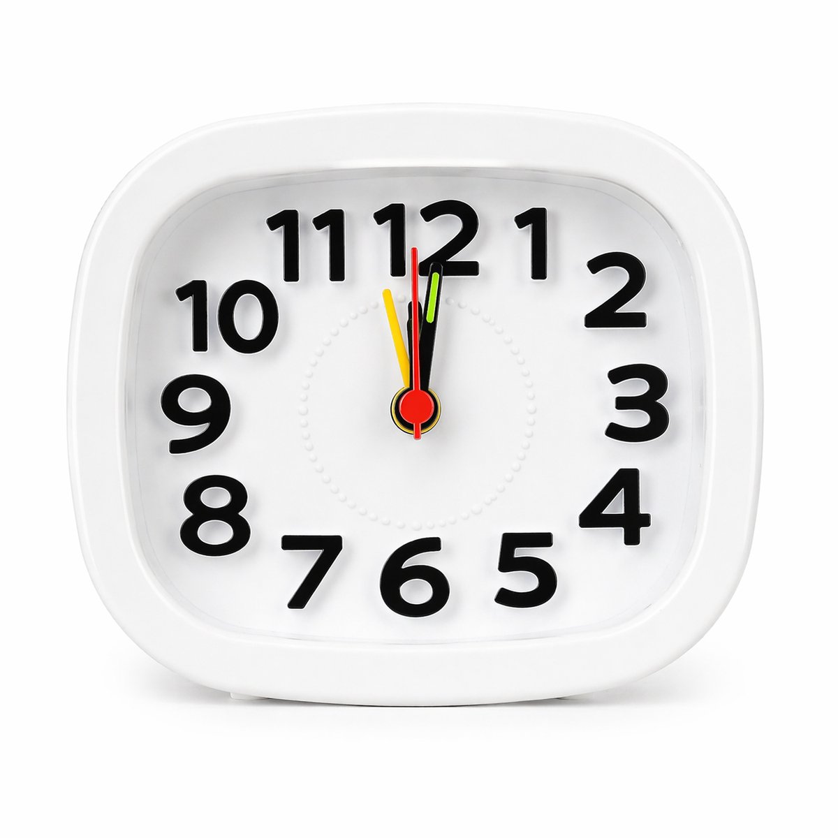 Analoge Wekker – Compacte Decoratieve Tafelwekker – Instelbaar Alarm – Klassiek Tikkend Geluid – Duidelijke Grote Cijfers – Batterij Inbegrepen – Rechthoek – Wit