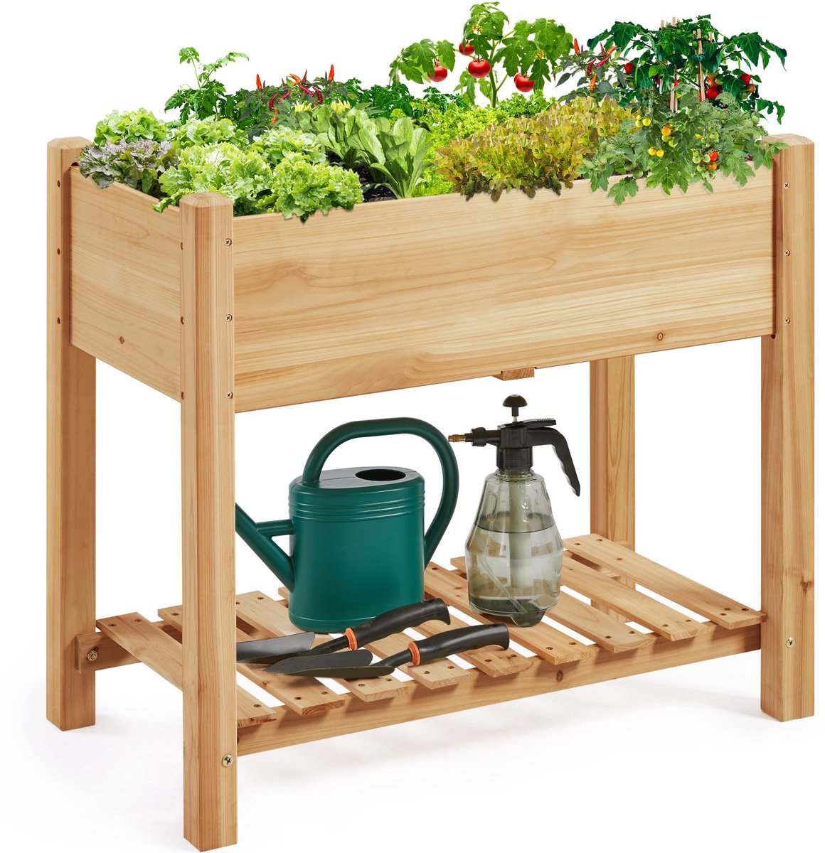 Yaheetech Verhoogd bloembed met legplank, kweekbed, kruidenbak, plantenbak, groentebed voor tuin, terras, balkon, 86 x 46 x 76 cm