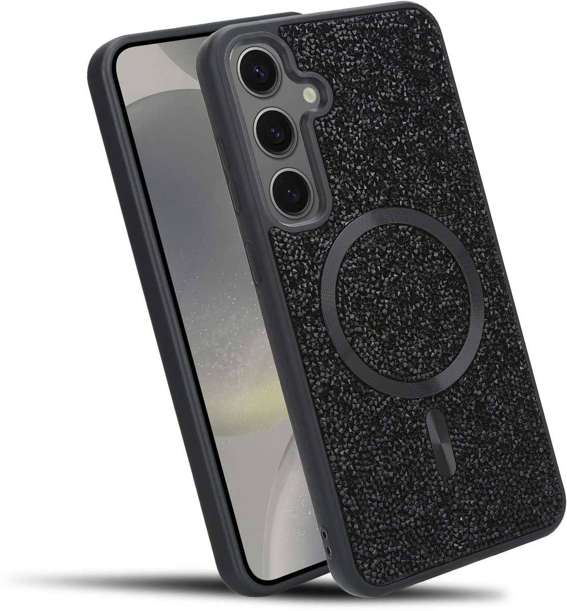 Hoesje geschikt voor Samsung Galaxy S24 PLUS in Zwart Diamant Glitter Stijl