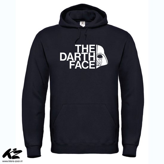 Zwarte hoodie met "The Darth Face" print in het wit op de borst.