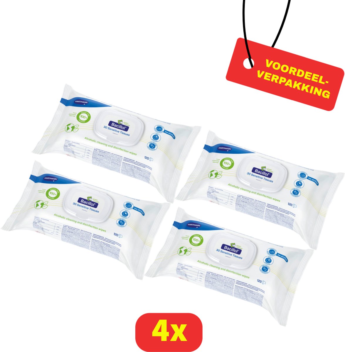 Bacillol® 30 Sensitive Green Tissues - Desinfectiedoekjes - 4 x 120 stuks - Voordeelverpakking