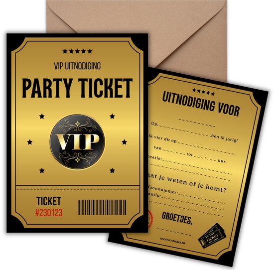 Uitnodiging Kinderfeestje 10 Kaarten + Enveloppen - VIP Party Ticket – Jongen & Meisje - Uitnodigingskaarten – Beschrijfbaar – Verjaardag Kind