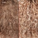 Voor en na een haarbehandeling met de OLAPLEX Nr. 8: droog, pluizig haar wordt glanzend en gedefinieerd.