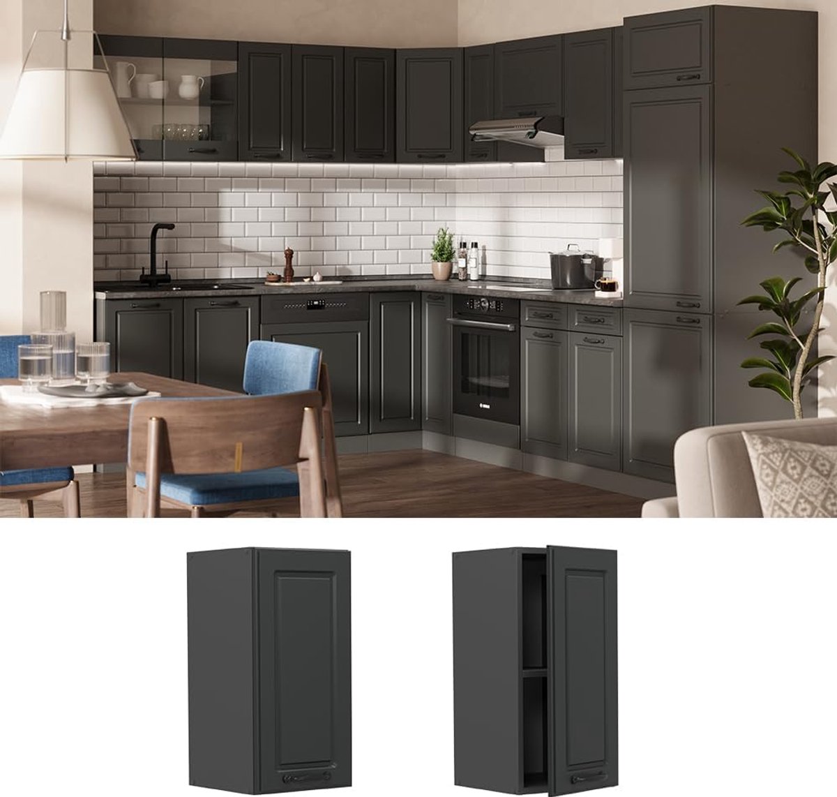 Hangkast Keuken - Keukenkastje Wandkast - Keuken Opbergen - Universeel Ontwerp - 30 cm Breed - Antraciet