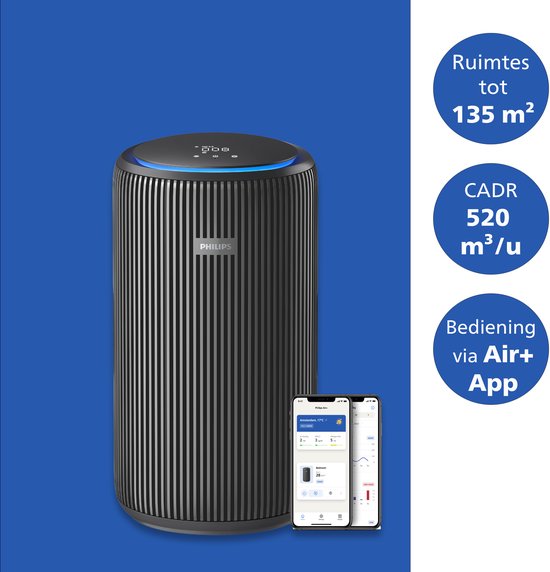 Philips PureProtect 3200 Series - Luchtreiniger - CADR 520m3/u - Ruimtes tot 135m2 - 3 Laags HEPA Filtratie - Air+ App - Ultrastil - Nachtlampje - Zwart - AC3221/13