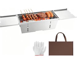 Uten Tafel BBQ Houtskool - Camping BBQ - Opvouwbare en Draagbare Barbeque - Barbecue met Losse Vuurschaal en Grillrooster - Grilloppervlak (L x B) 42.5 x21.5 cm - RVS