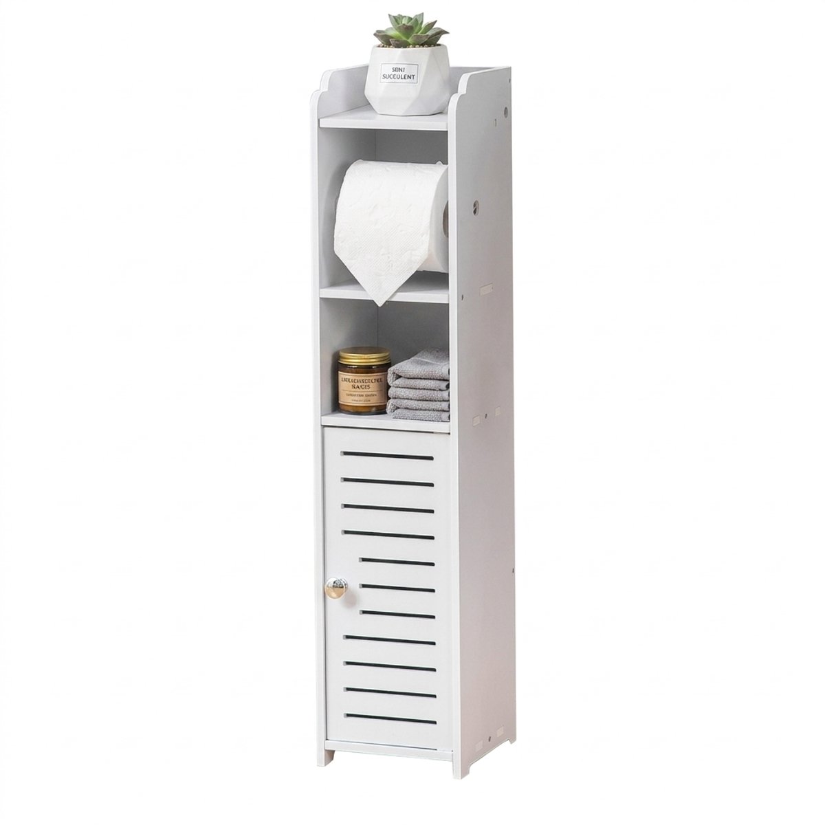 Hearyoo Badkamerkast - Toiletkast met Toiletrolhouder - Ruimtebesparende Opbergkast - 15 x 17 x 80 cm - Wit
