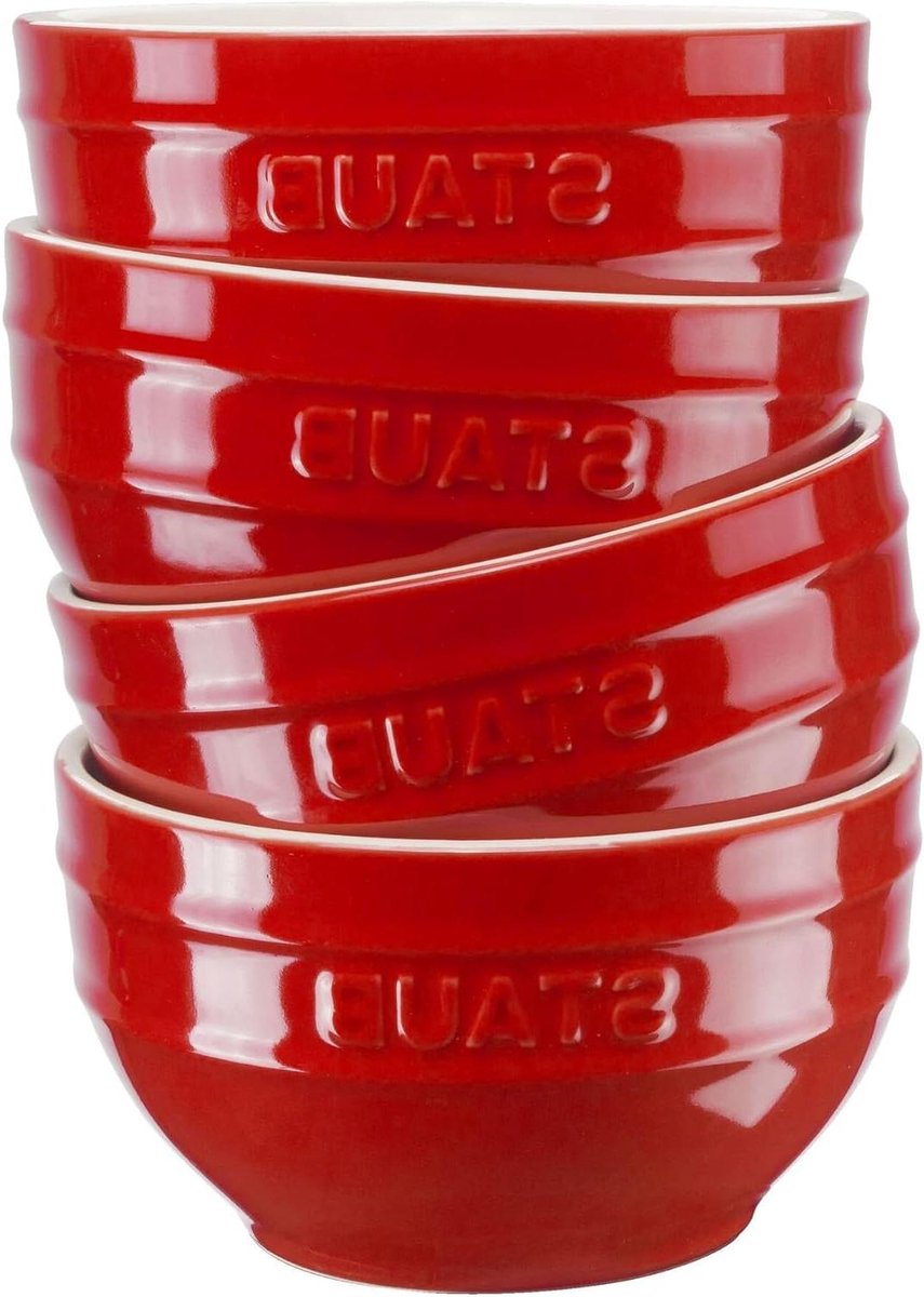 Keramische Kom - Diner Kom - Maaltijd Serveren - Vaatwasserbestendig - 4 stuks 700 ml - Rood
