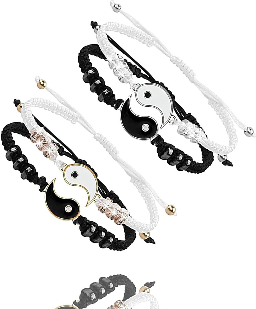 4 Stuks Yin Yang Koppels Armband Set - Gevlochten Vriendschapsarmbanden voor Partners - Verstelbare Cord Armbanden voor Mannen en Vrouwen, Persoonlijke en Unieke Stijl