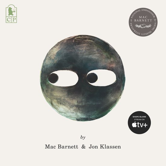 Illustratie van een cirkel met grote, witte ogen die naar links kijken. Geschreven door Mac Barnett & Jon Klassen.