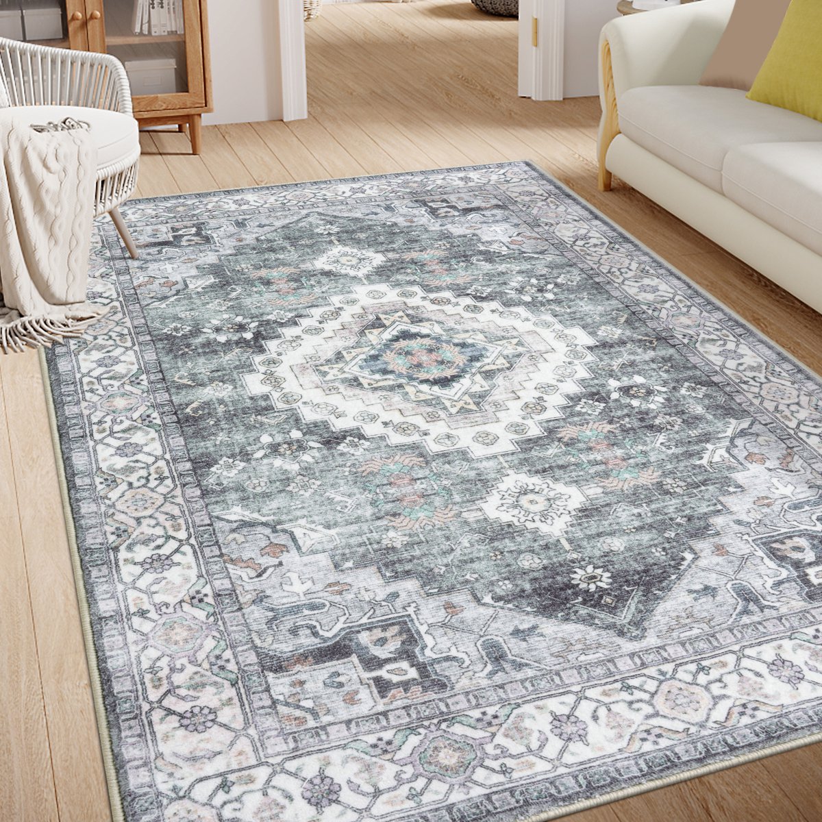 Olanly Woonkamerkleed - Zacht Fluwelen Vloerkleed Voor Naast Het Bed - Wasbaar Klein Vloerkleed - 183x275 cm - Rechthoekig - Grijs