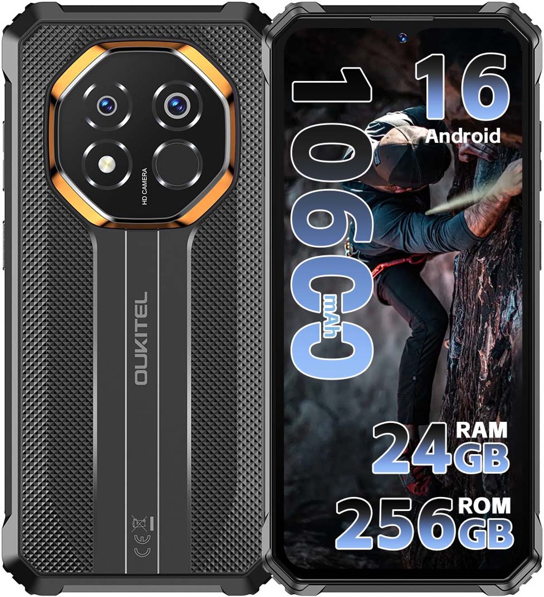 OUKITEL G7 Rugged Smartphone - 24GB RAM - 256GB ROM - 6,52 inch - 10600 mAh - Android 16 - IP68/IP69K Outdoor telefoon - Gemini Ai - 64MP Camera - NFC GPS - Zwart