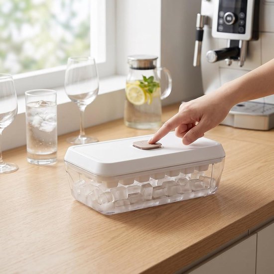 IJsblokjesmachine - IJsblokjesbak - Dranken Koelen - Eenvoudige Drukknop - 24 cm Lengte - Wit — afbeelding 2
