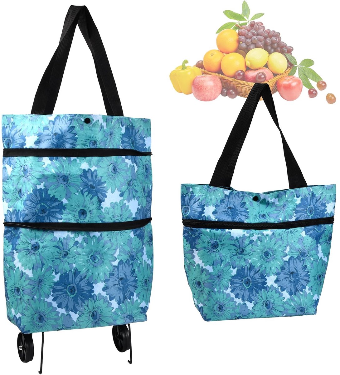 Dailygoods- Boodschappentrolley 2-in-1 - Inklapbare Winkelwagen - Wagentje met Wieltjes - Maximale Belasting 20 kg - Duurzaam Oxford-Weefsel - Geschikt voor Winkelen en Reizen