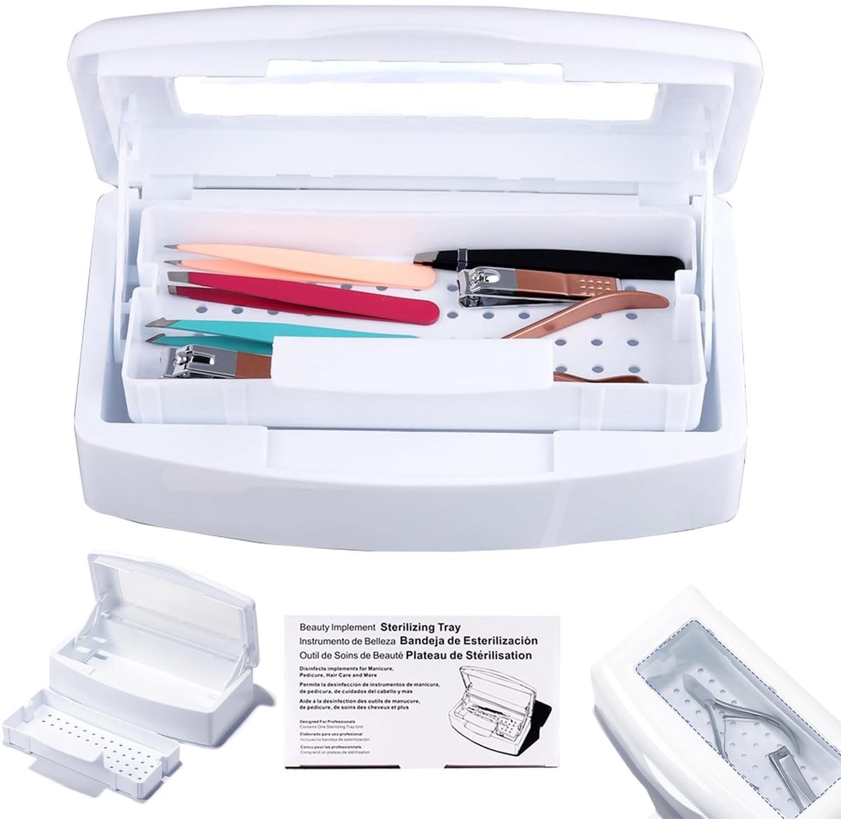 Dailygoods- Desinfectiedoos Hoogwaardig Kunststof - Sterilisator Manicure - Kiemdodende Box - Draagbaar - Afneembaar Dienblad - Professioneel Gebruik