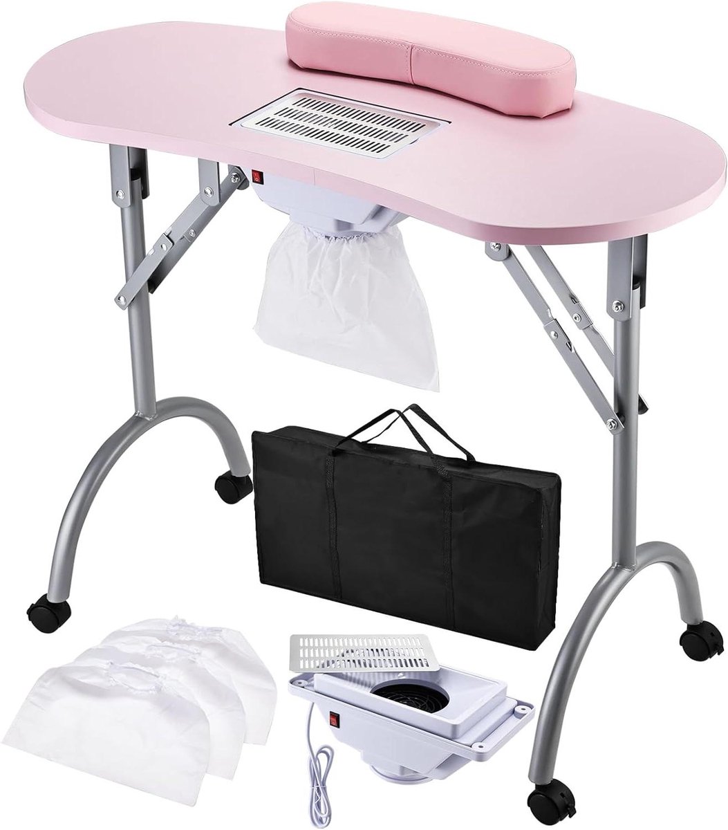 Nagelbureau - Manicure tafel - Nail art - Met stofafscheider - 89 cm lang - Roze