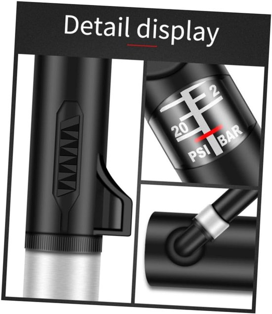 Mini Fietspomp - Draagbare Inflator - Banden Oppompen - Dubbele Cilinder - 27 cm - Zwart — afbeelding 5