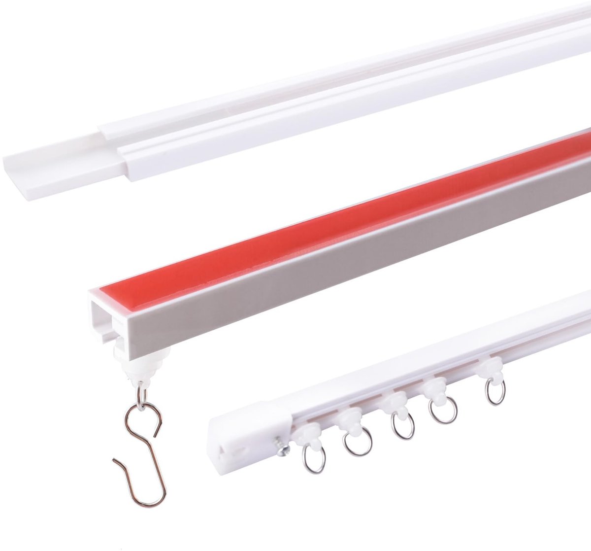 Dailygoods- Gordijnrailsysteem 300 cm - Zelfklevend - Plafond/wandmontage - Kunststof - Inclusief gordijnhangers - Lichtgewicht en duurzaam - Gordijnrail