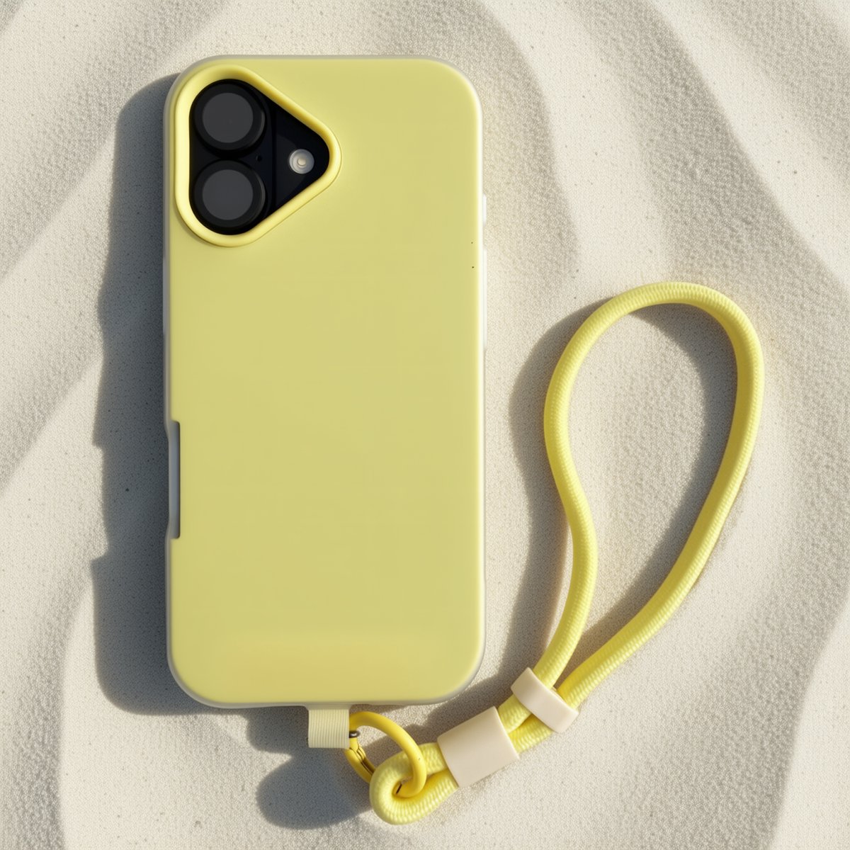 iPhone 17 Hoesje met Polskoord - Butter Yellow Design - Matte Beschermhoes - Schokbestendig - Frost Look 2-Laags Beschermhoes - Zomer & Vakantie Telefoonhoesje - Pastel Geel