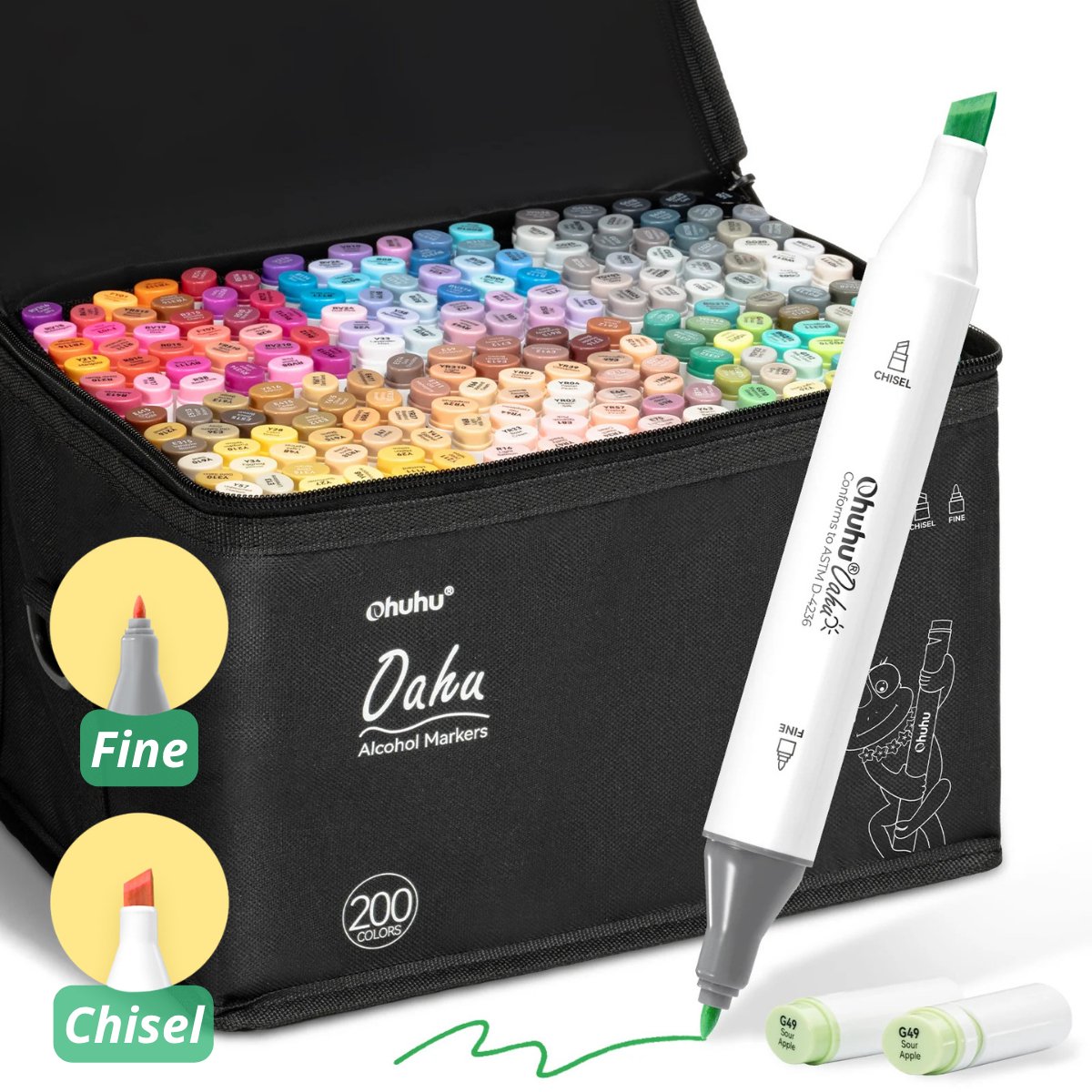 Ohuhu - Oahu Fine & Chisel - Alcohol Art Markers - 200 kleuren