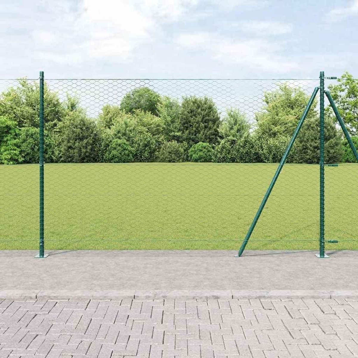 Hekpaal Set - Stalen Palen - Tuin Omheinen - Weerbestendig Materiaal - 25 x 16 m - Groen