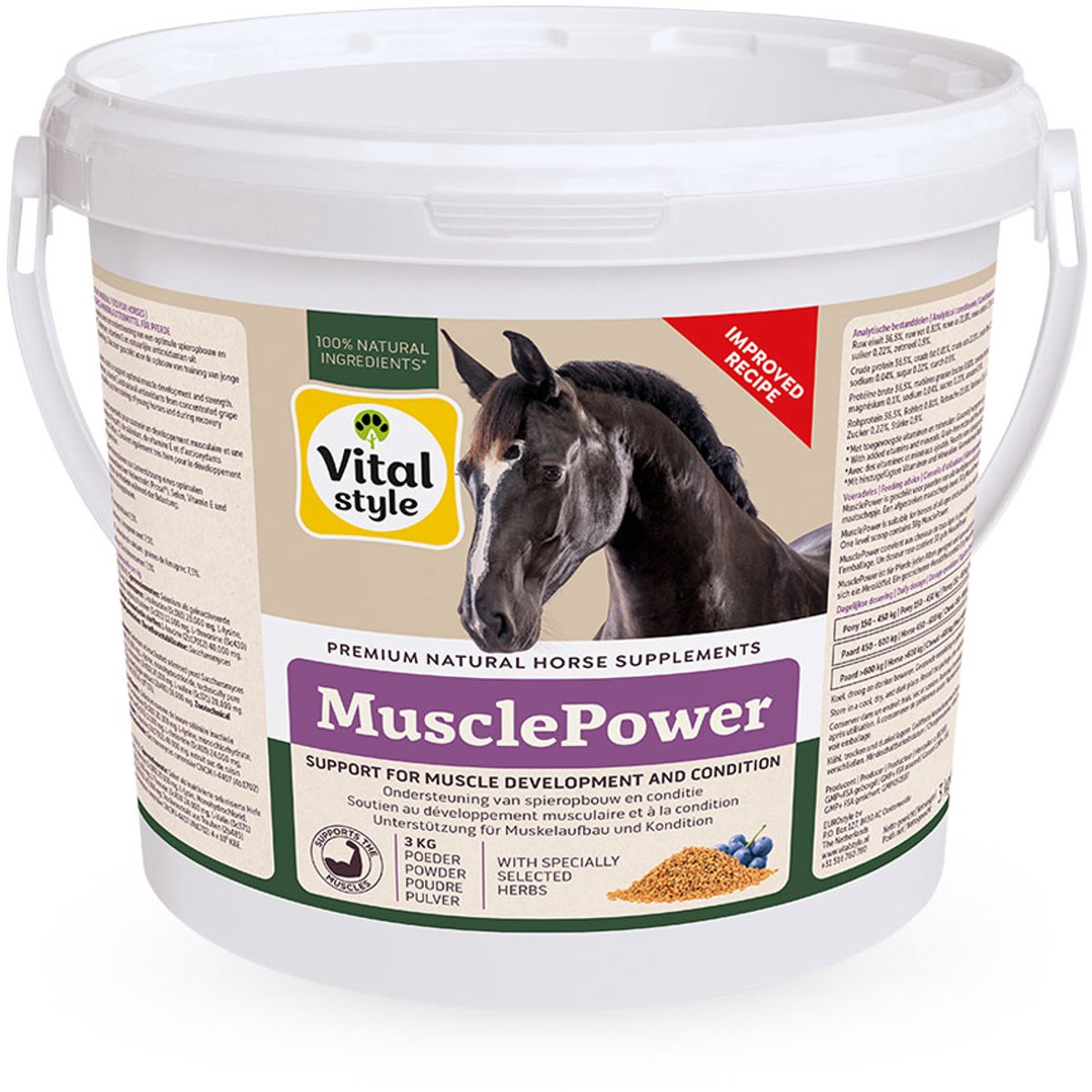 Vitalstyle MusclePower - Paarden Supplement - Voor Extra Kracht En Uithoudingsvermogen - Met o.a. extra Eiwit en Antioxidanten - 3 kg