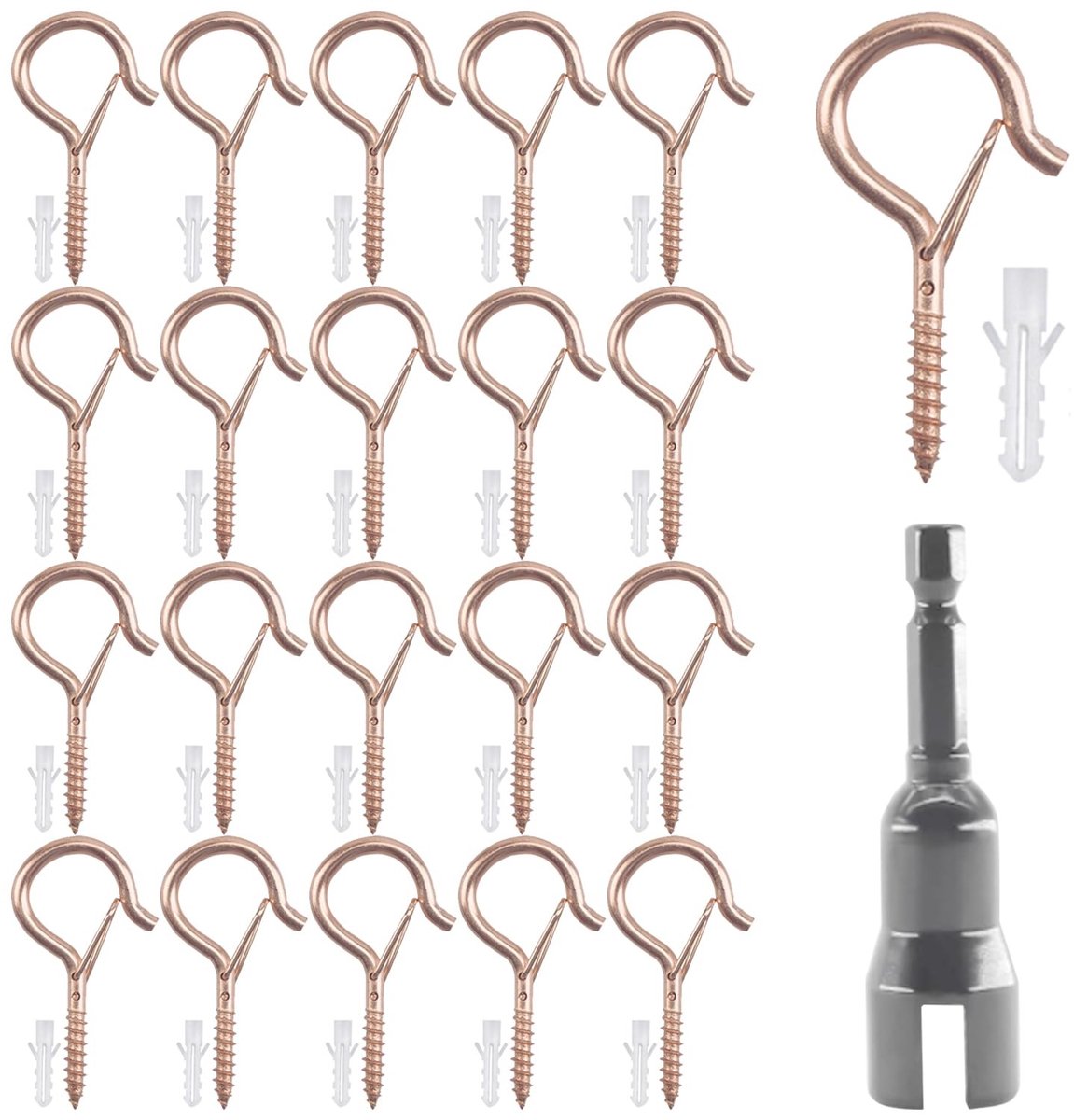 Dailygoods- Schroefhaken Set van 20 - 5,5 cm - Roestvrij Staal - Veiligheidsbeugels - Voor Decoraties - Lichtgewicht - Efficiënt voor Organiseren - Haakjes