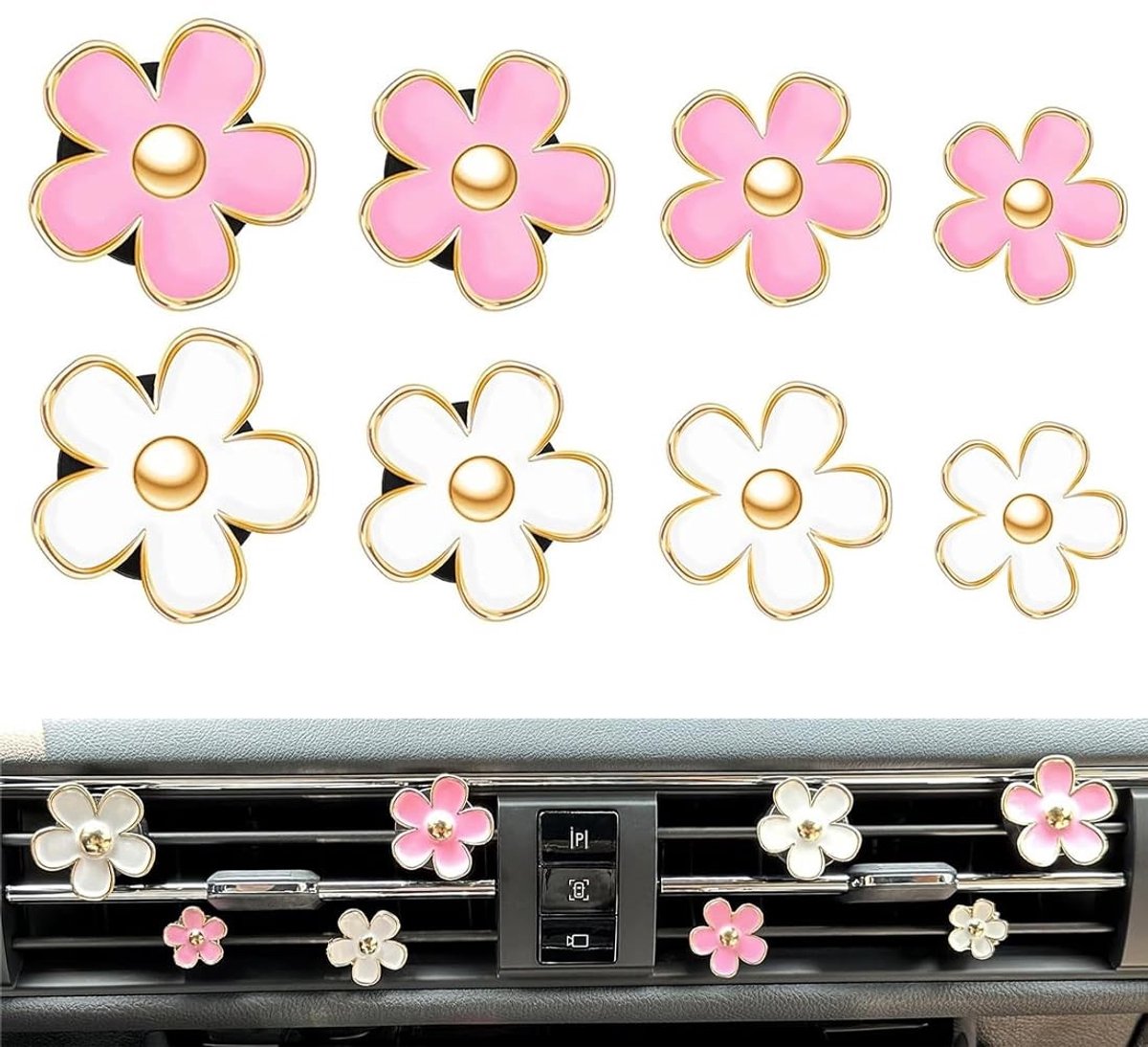Dailygoods- Luchtverfrisserclips Madeliefjesdesign - Bloemenclips - Voor Auto/Woonkamer/Kantoor - 8 Stuks - Duurzaam - Hoogwaardige Kwaliteit