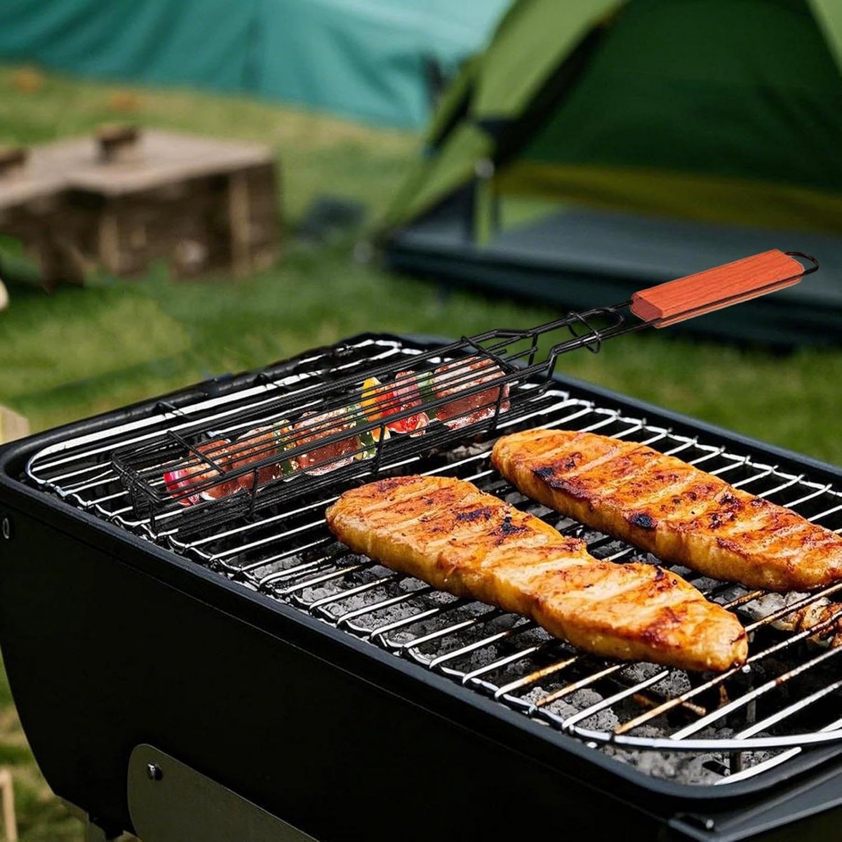 Hotdog Klem - Worsthouder Rooster - Buiten Grillen - Dubbele Net Klem - 51 cm Lengte - Zilver