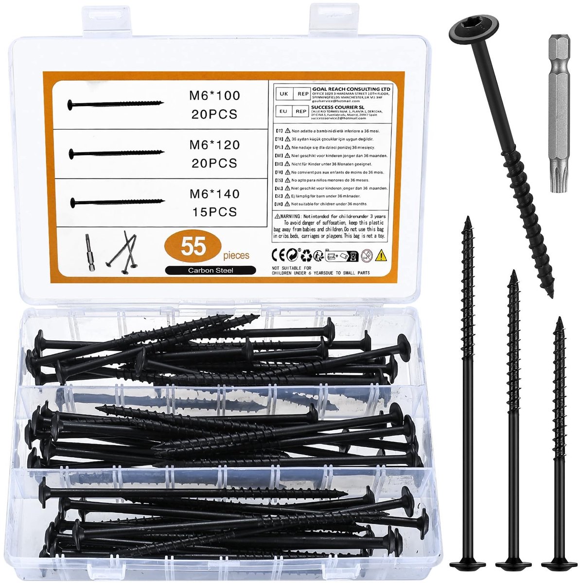 Dailygoods- Houtschroeven 55 Stuks - Torx-aandrijving - Terrasschroeven - Houtbouwschroeven - Spaanplaatschroeven - Hoogwaardig Verzinkt Materiaal - Schroeven