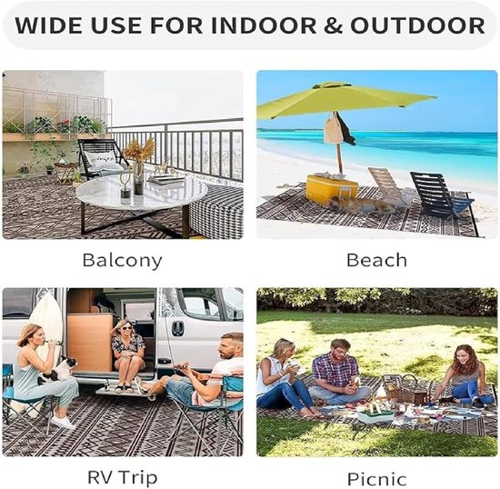 Vloerkleed voor buiten, groot, 200 x 300 cm, voor camper, groot, opvouwbaar, buiten, waterdicht, antislip, duurzaam, wasbaar, voor camping, picknick, tuin, terras, 200 x 300 cm — afbeelding 5