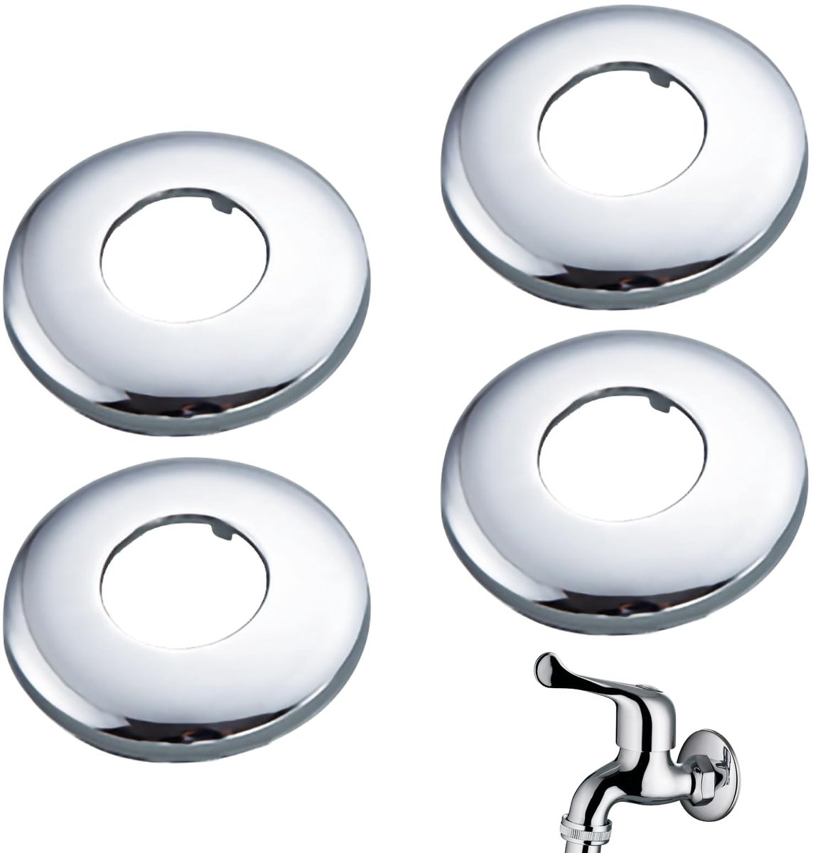 Dailygoods- Faucet Rosette - 4 Stuks - Roestvrij Staal - Ø 69 mm - Hoogte 5 mm - Eenvoudig te Installeren - Decoratieve Afwerking - Rozet