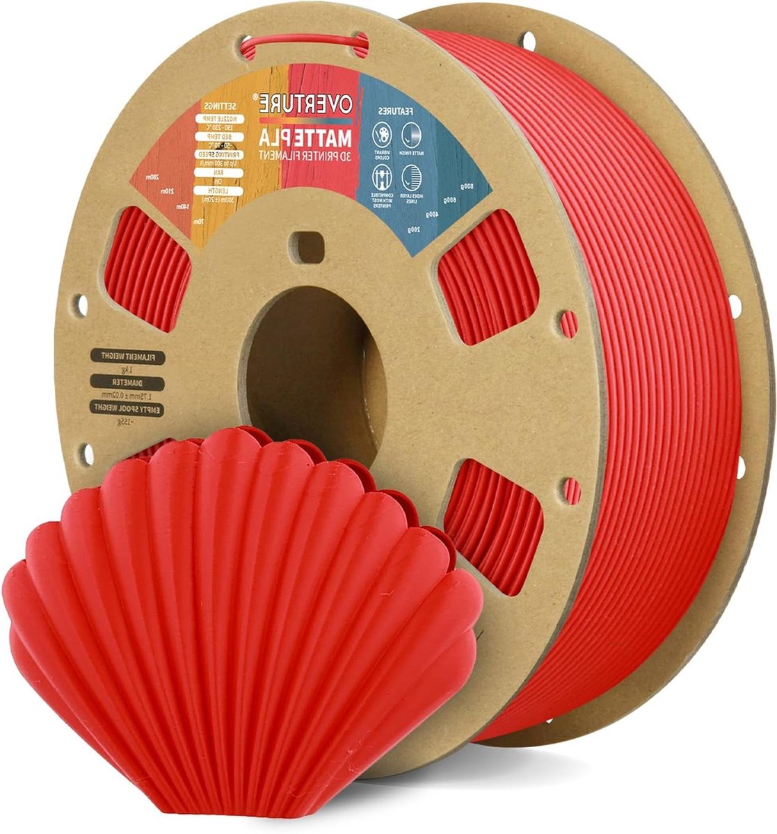 PLA Filament - 3D Print Materiaal - Objecten Printen - Matte Afwerking - 1.75 mm 1 kg - Rood