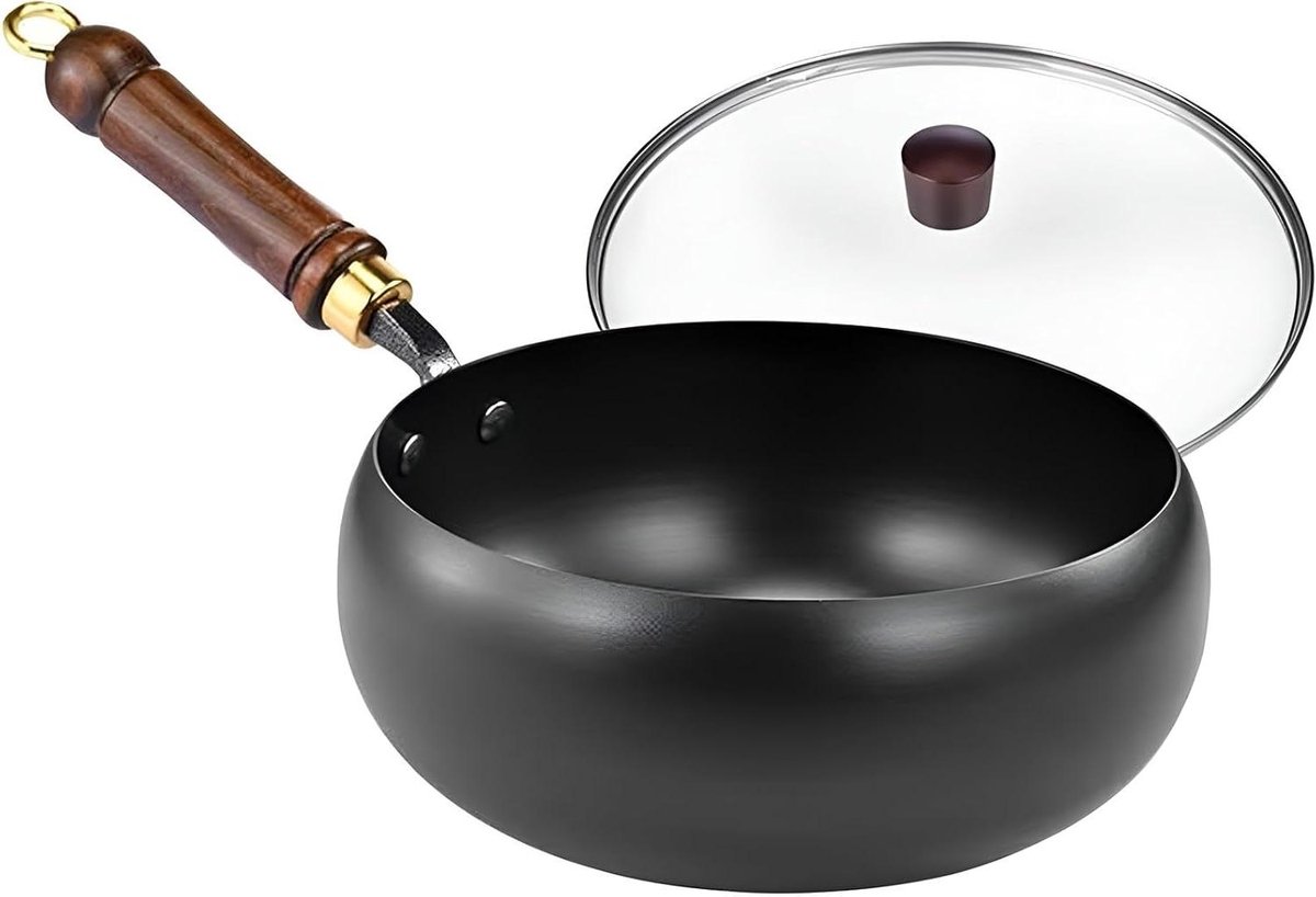 Japanse Wokpan Gietijzeren Koekenpan Roerbakken en Koken Handgesmeed Ontwerp 26 cm Zwart