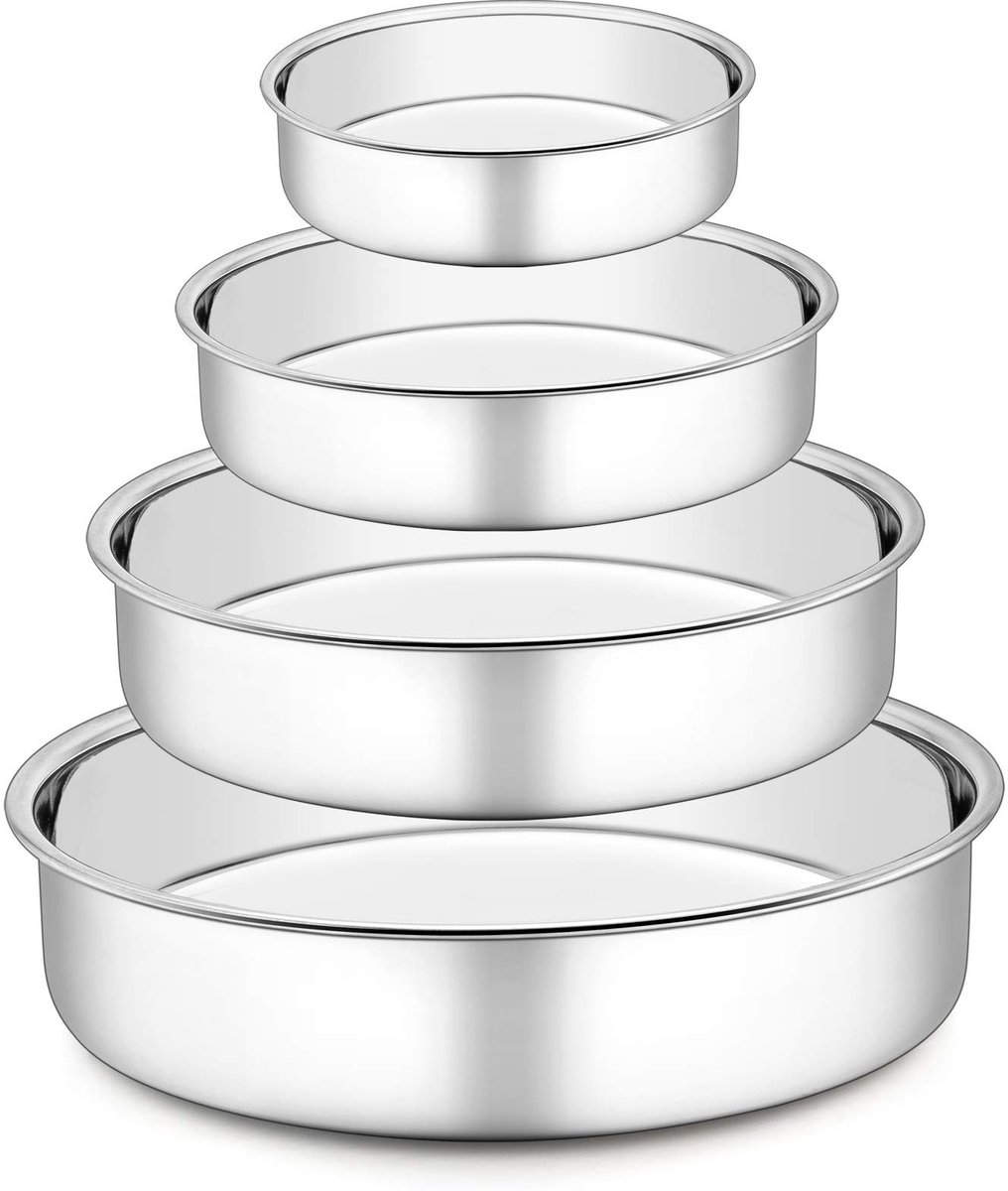 Dailygoods- Bakvorm Set van 4 - Ronde Bakvormen - Roestvrij Staal - Vaatwasmachinebestendig - Voedselveilig - Glanzend en Duurzaam - Taartvorm