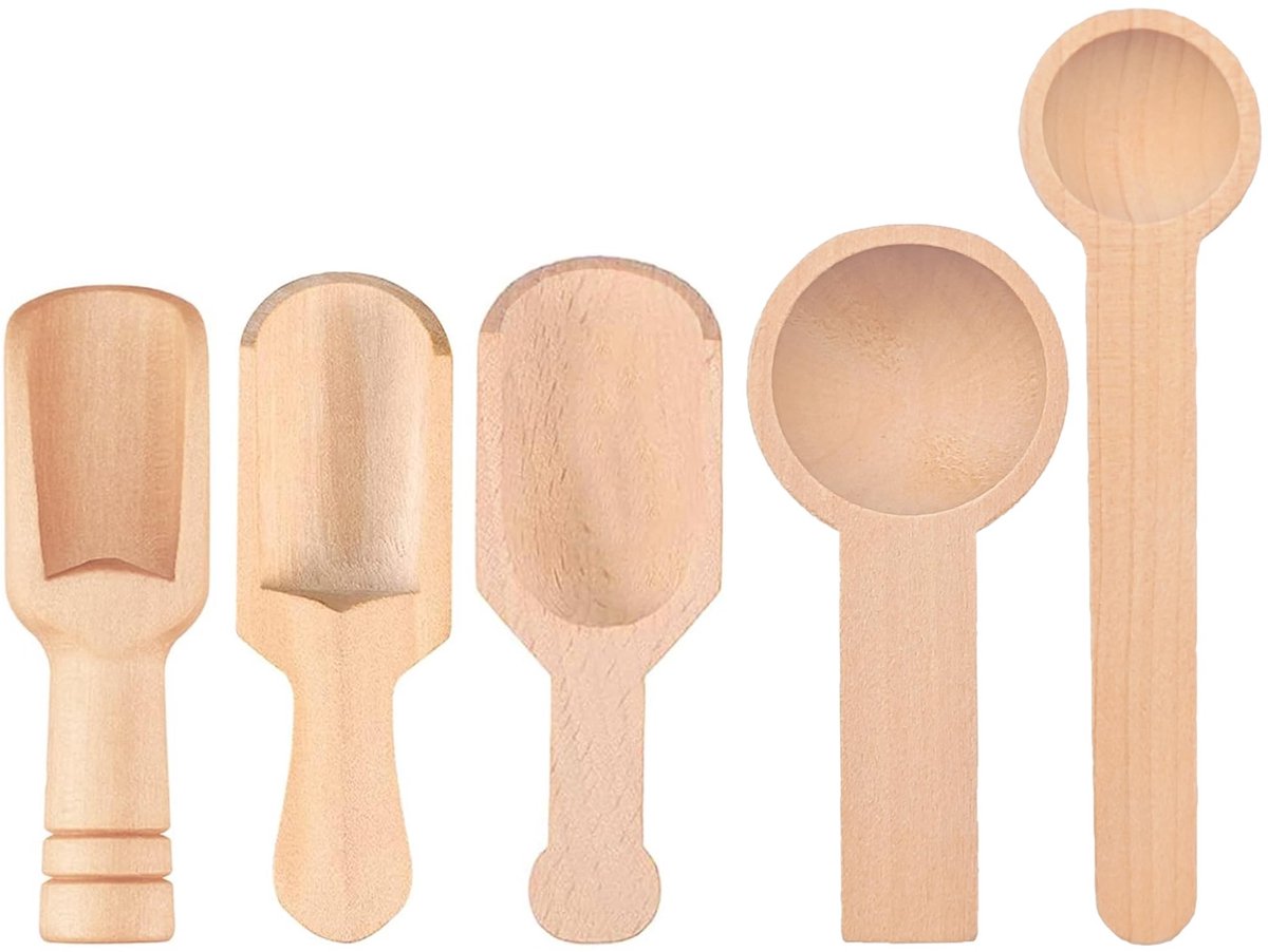Dailygoods- Theeschep 5 Stuks - Mini-houten Lepel - Keukenschep - Specerijenlepel - Zoutlepel - Compact Formaat - Lepels