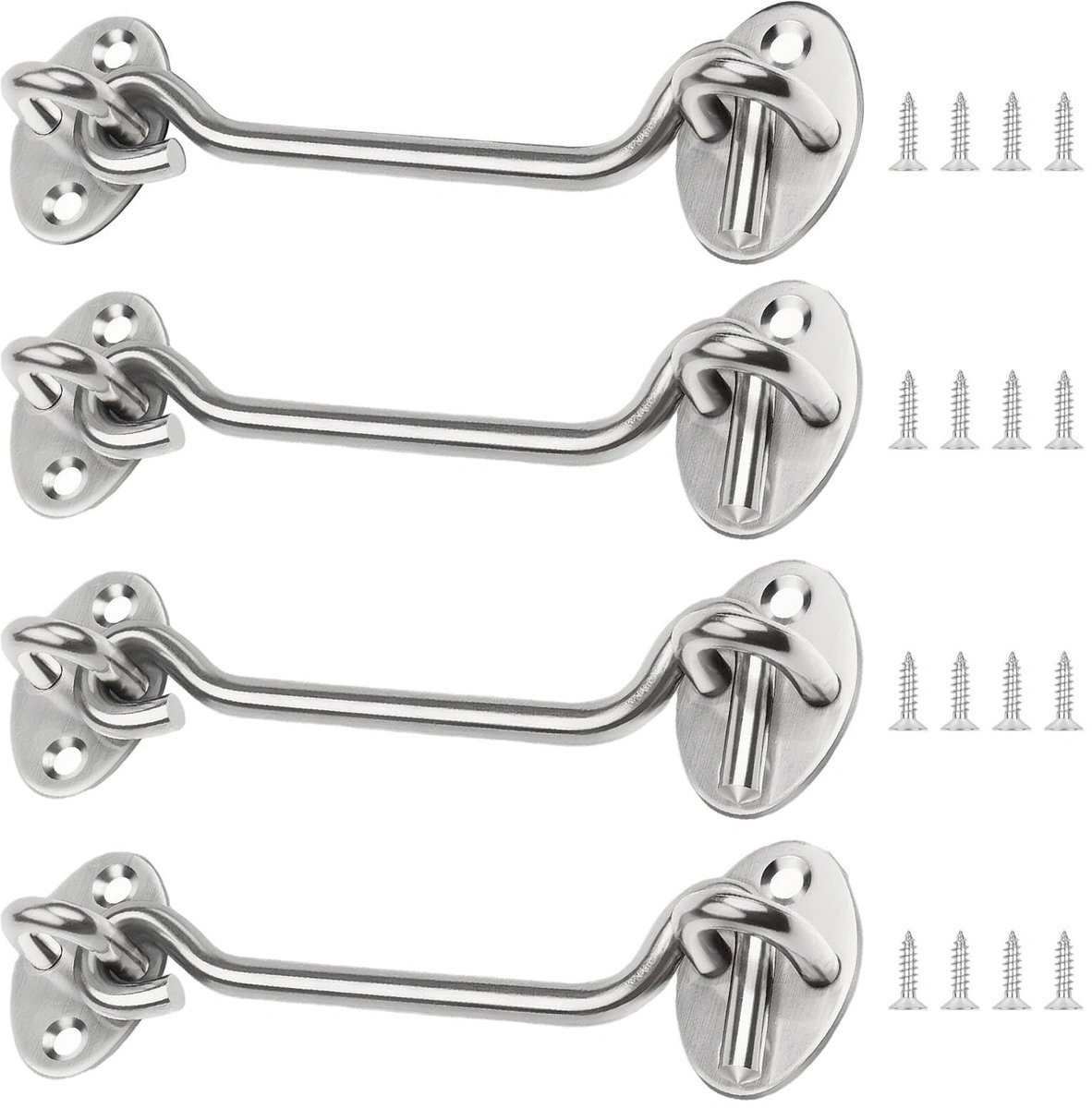Dailygoods- Stormhaken 4 Inch - 4 Stuks - Roestvrij Stalen Deursluiting - Deurvergrendelingen - Winddicht - Diefstalbestendig - Eenvoudige Installatie